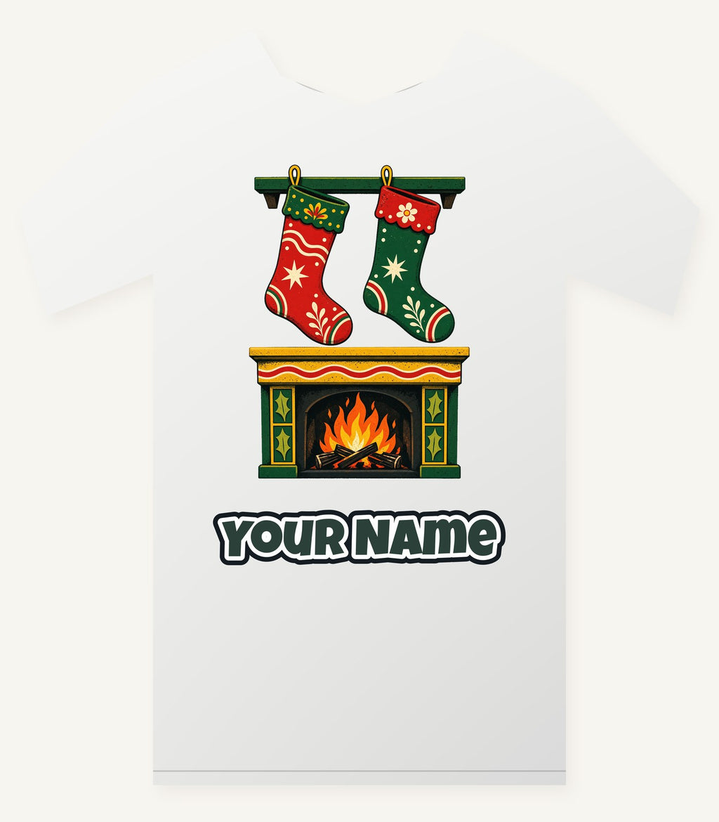 Stockings Above the Fireplace Personalised Christmas T-Shirt and Hoodie