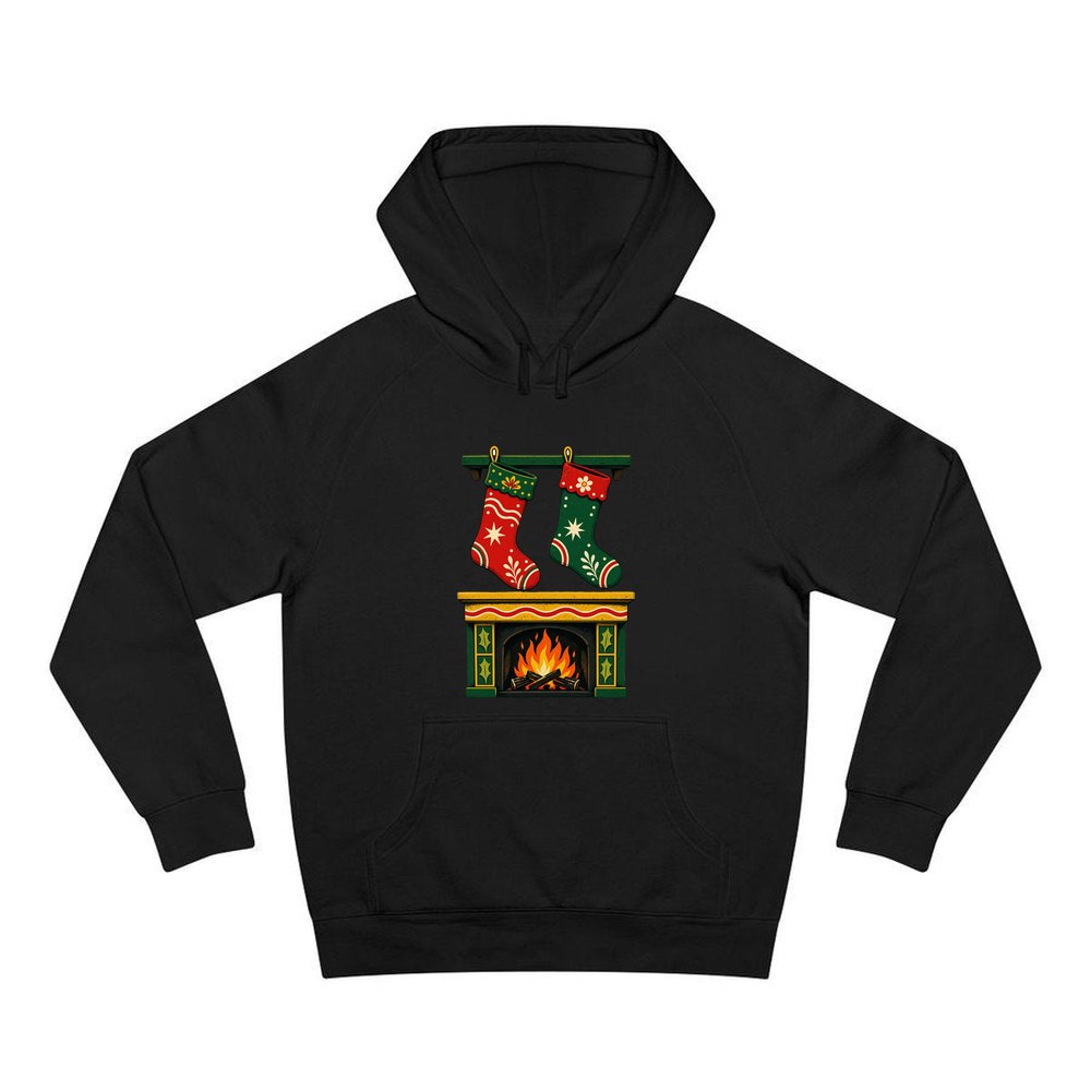 Stockings Above the Fireplace personalised Christmas hoodie in black