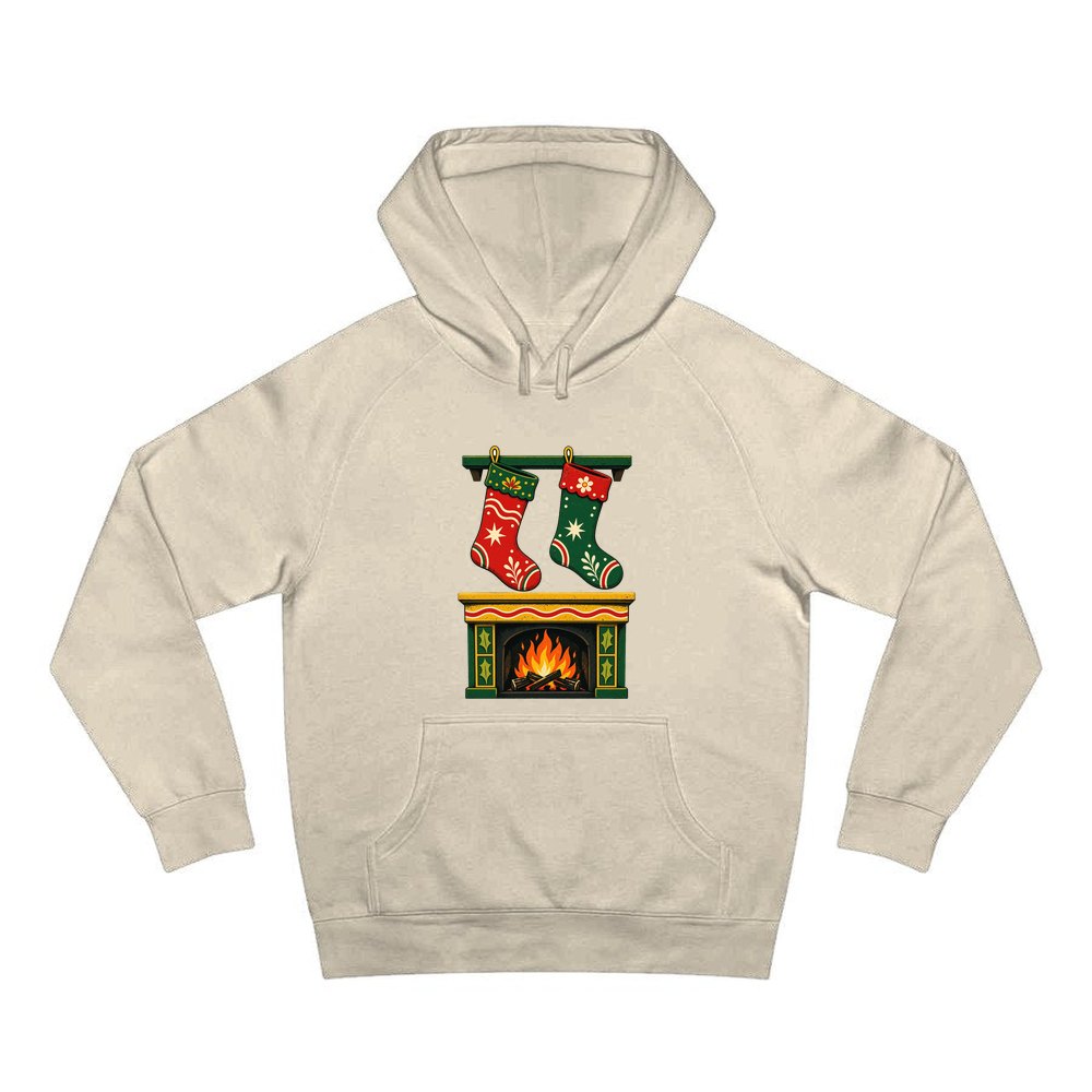 Stockings Above the Fireplace personalised Christmas hoodie in sand