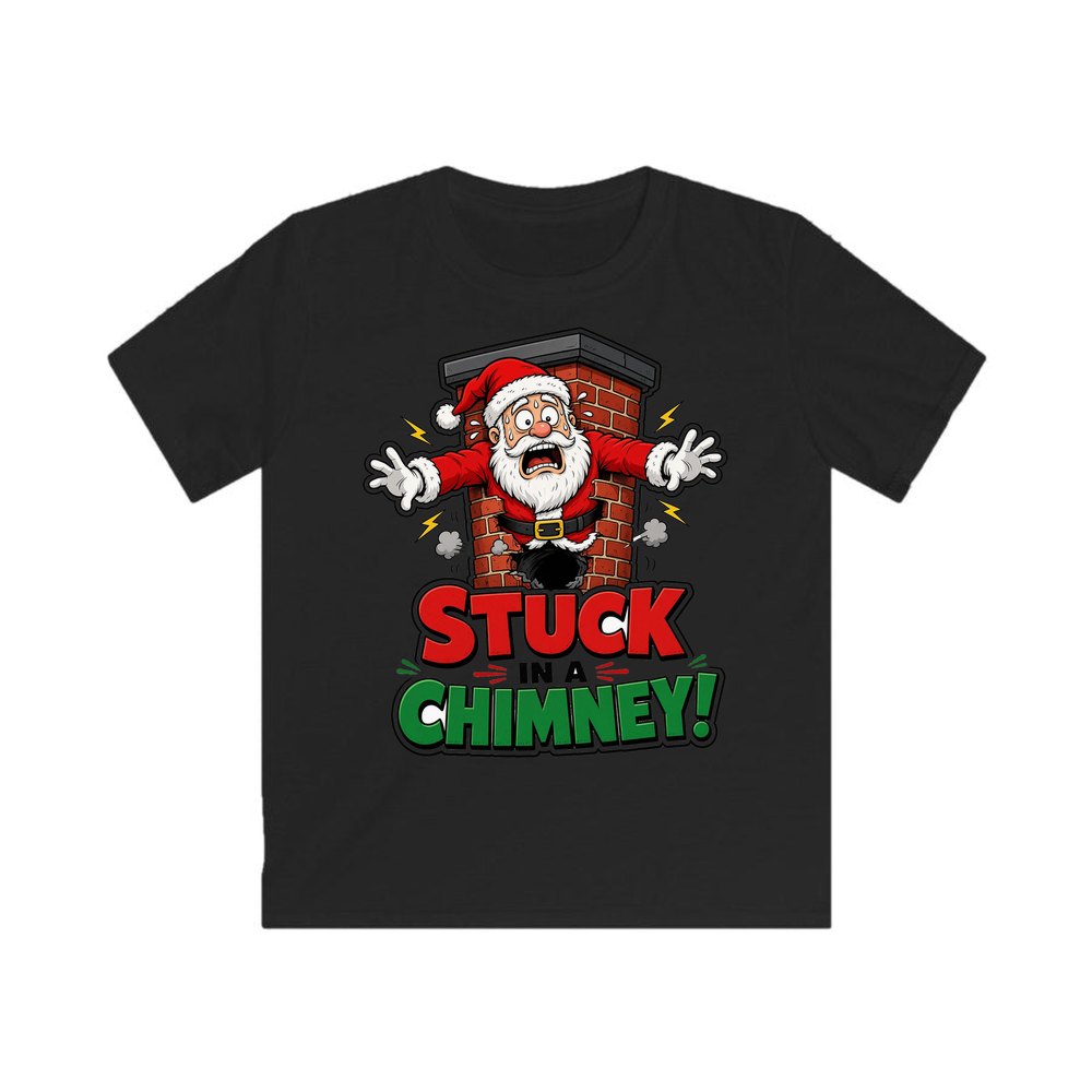 Stuck in a Chimney personalised kids Christmas tee in black
