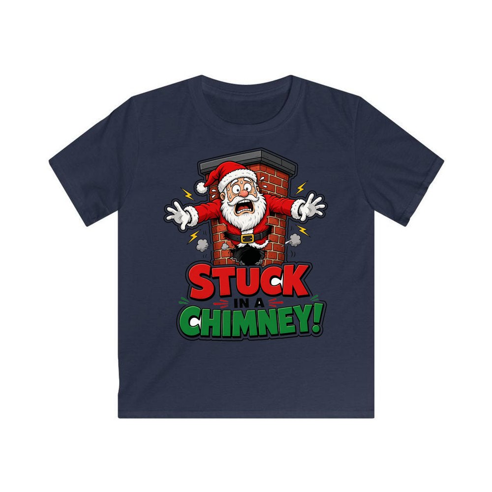 Stuck in a Chimney personalised kids Christmas tee in navy