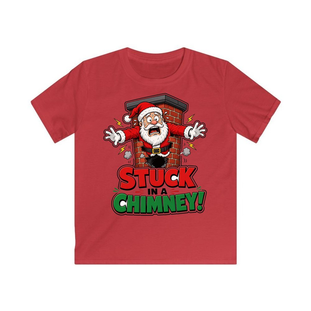 Stuck in a Chimney personalised kids Christmas tee in red