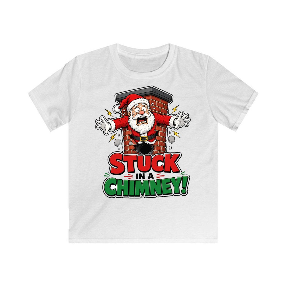 Stuck in a Chimney personalised kids Christmas tee in white