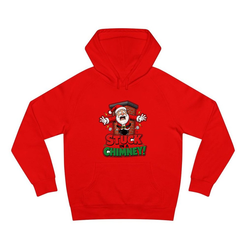 Stuck in a Chimney personalised Christmas hoodie in red
