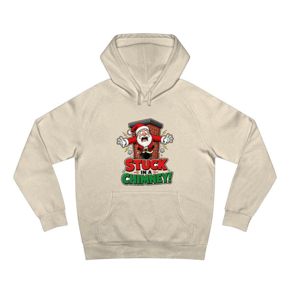 Stuck in a Chimney personalised Christmas hoodie in sand
