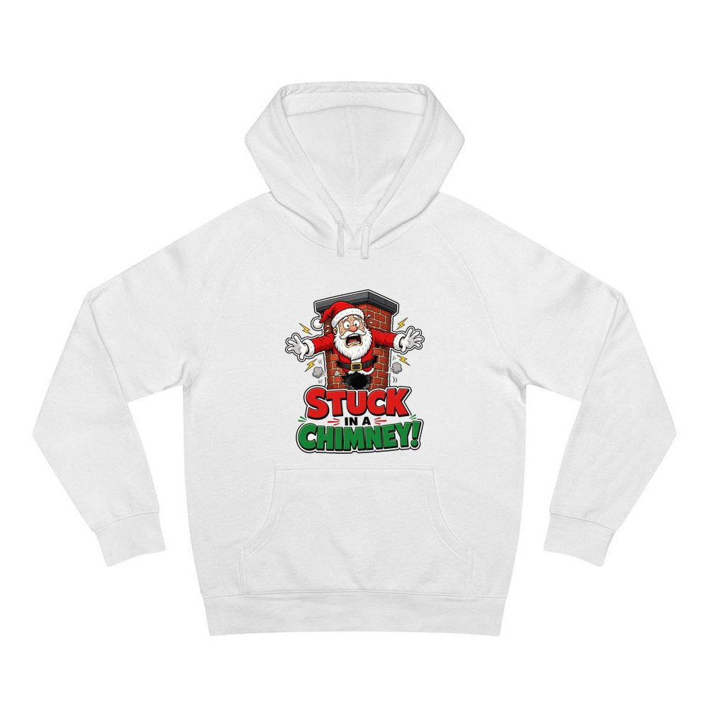 Stuck in a Chimney personalised Christmas hoodie in white