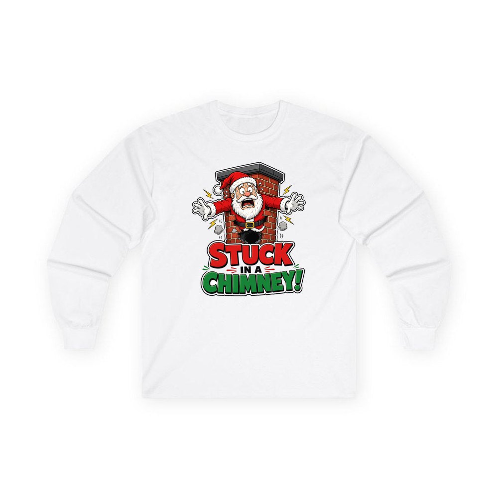 Stuck in a Chimney personalised long sleeve Christmas T-shirt in white