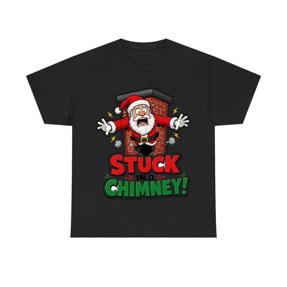 Stuck in a Chimney personalised Christmas T-shirt in black
