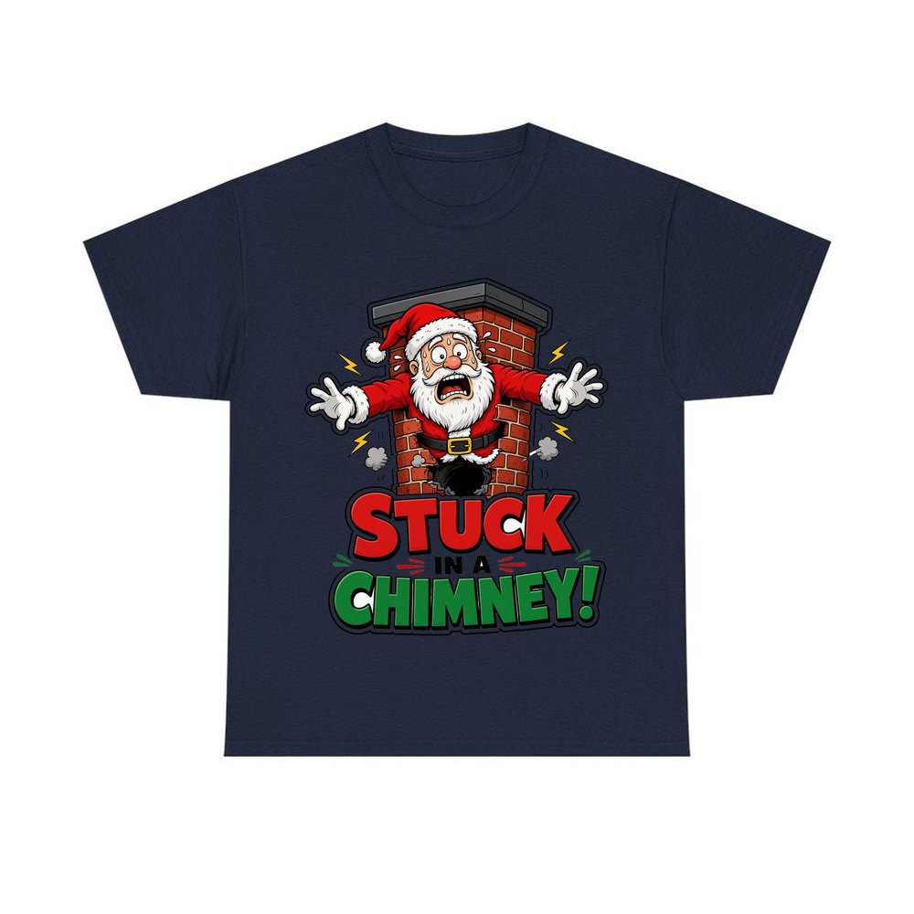 Stuck in a Chimney personalised Christmas T-shirt in navy