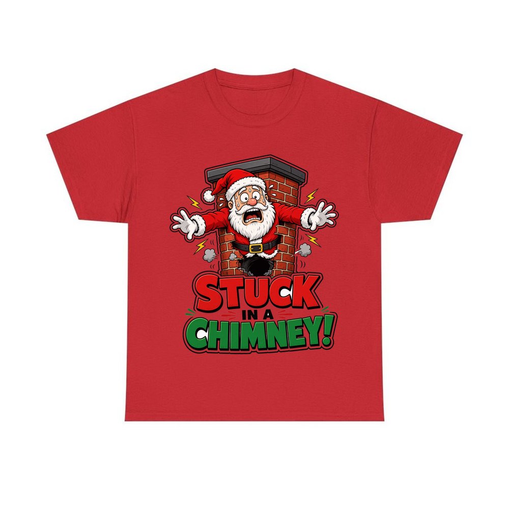 Stuck in a Chimney personalised Christmas T-shirt in red