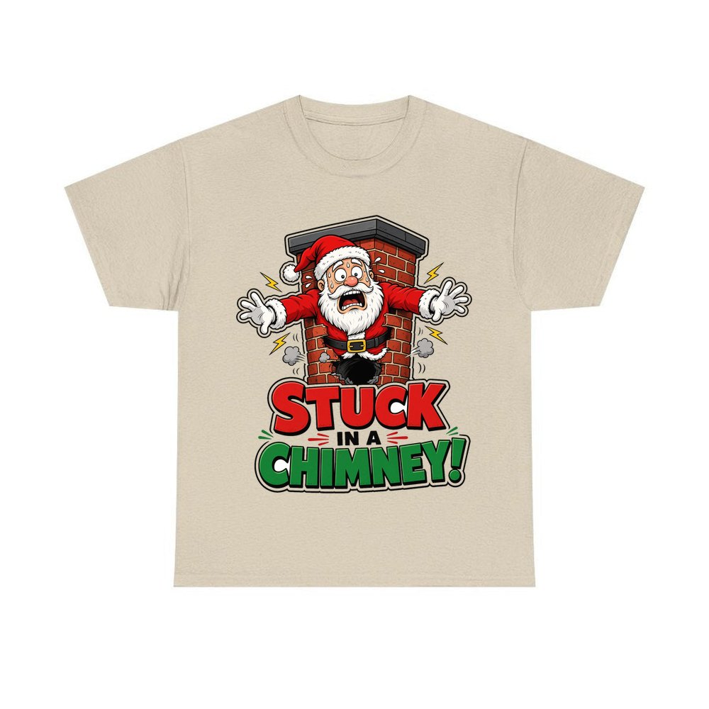 Stuck in a Chimney personalised Christmas T-shirt in sand