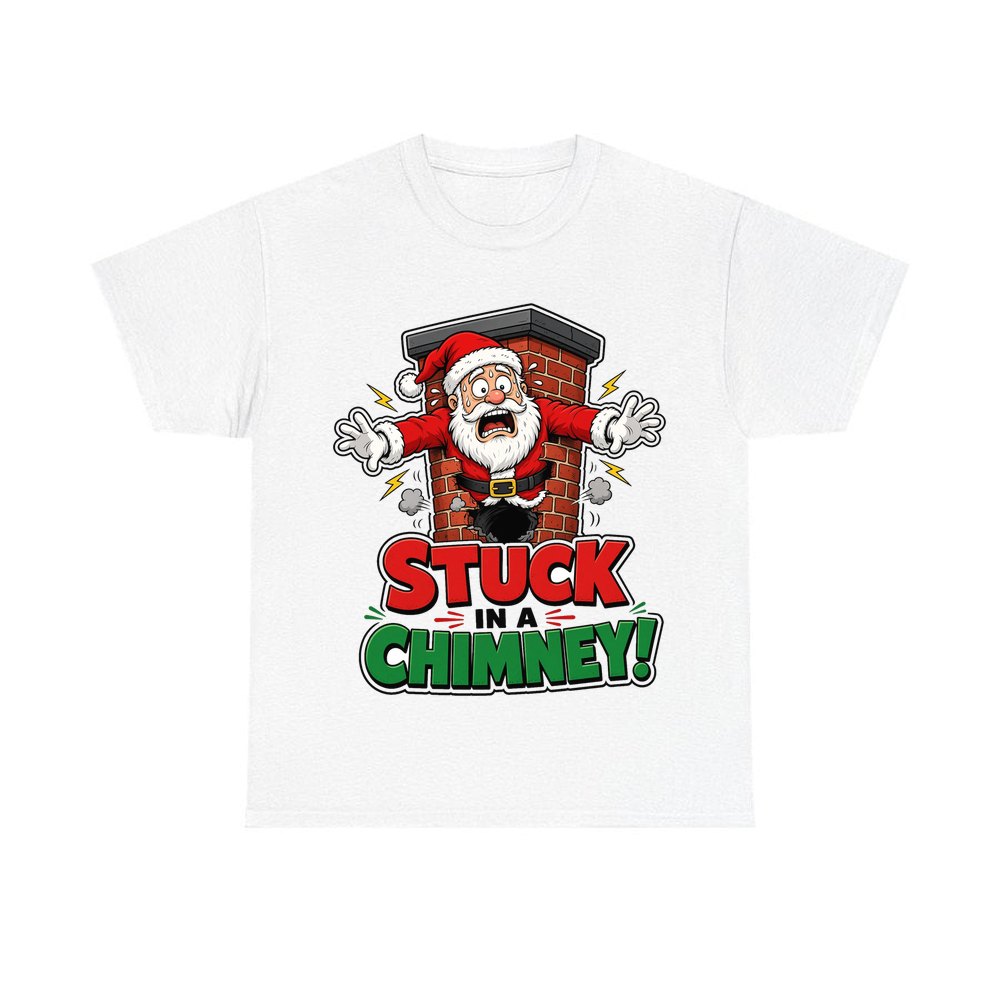 Stuck in a Chimney personalised Christmas T-shirt in white