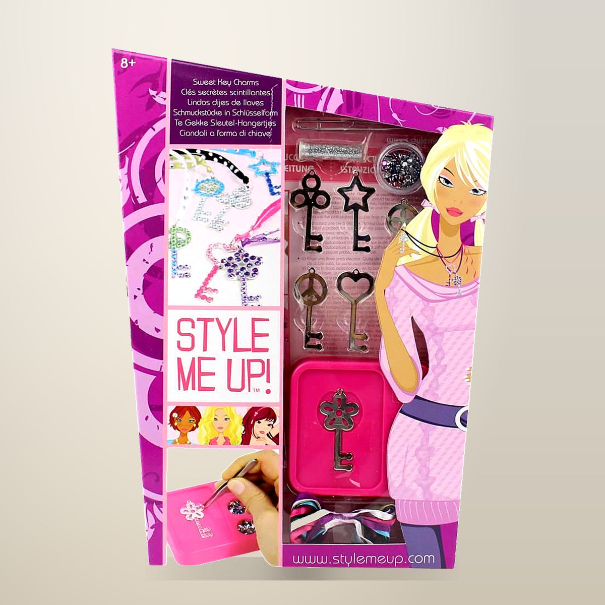 Style Me Up Sweet Key Charms Craft Set, 6 Key Pendants, on a plain cream background