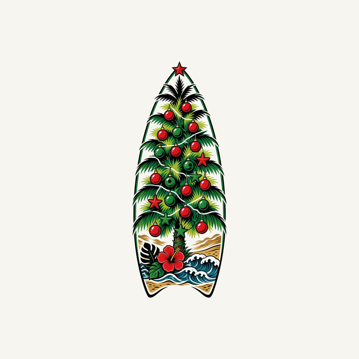 Surfboard Christmas Tree Personalised Kids Tee and Baby Bodysuit