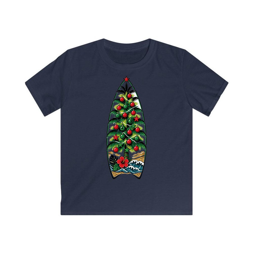 Surfboard Christmas Tree personalised kids Christmas tee in navy