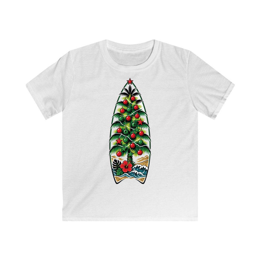 Surfboard Christmas Tree personalised kids Christmas tee in white
