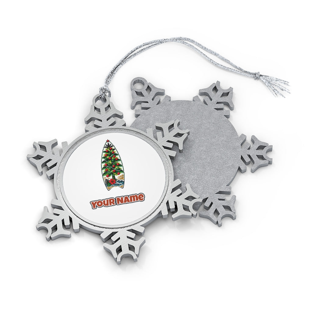Surfboard Christmas Tree Personalised Pewter Christmas Ornament