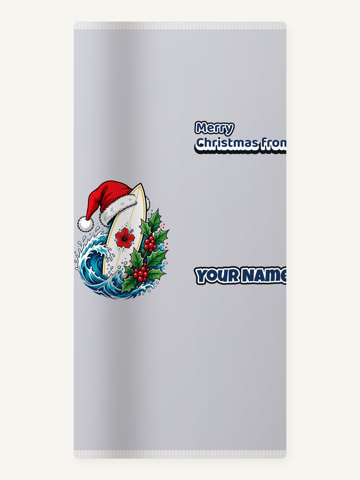 Surfboard in a Santa Hat Personalised Beach Towel
