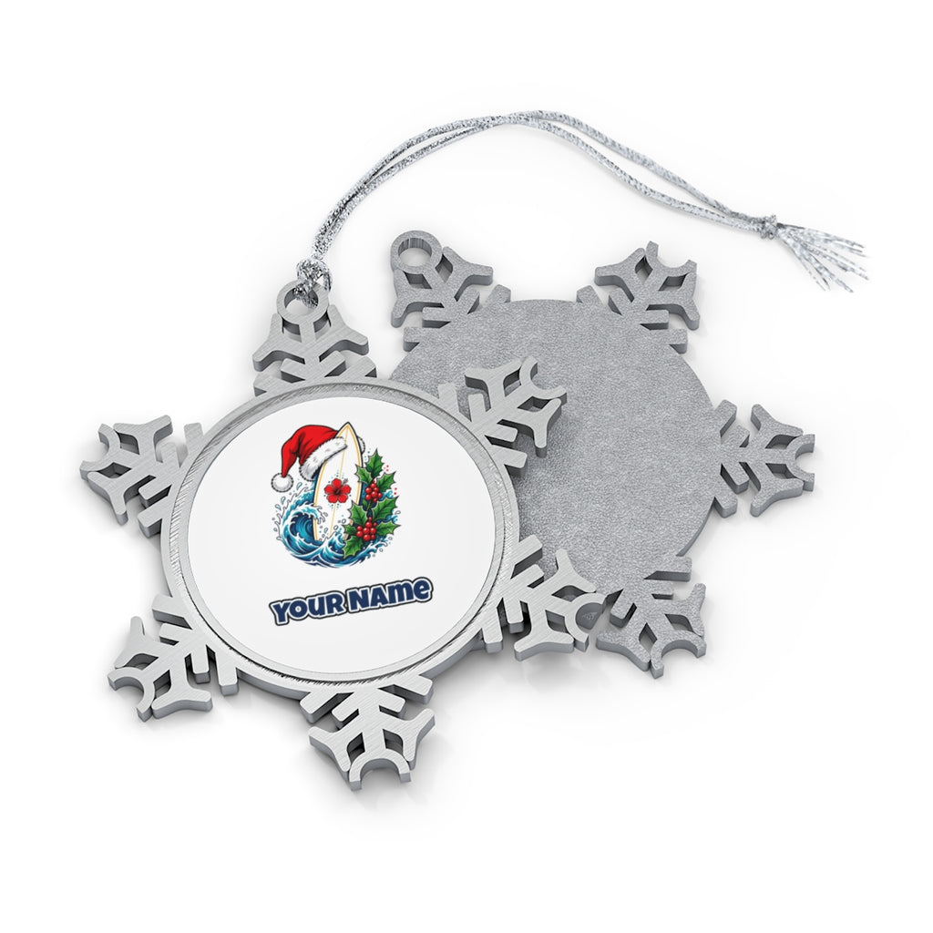 Surfboard in a Santa Hat Personalised Pewter Christmas Ornament