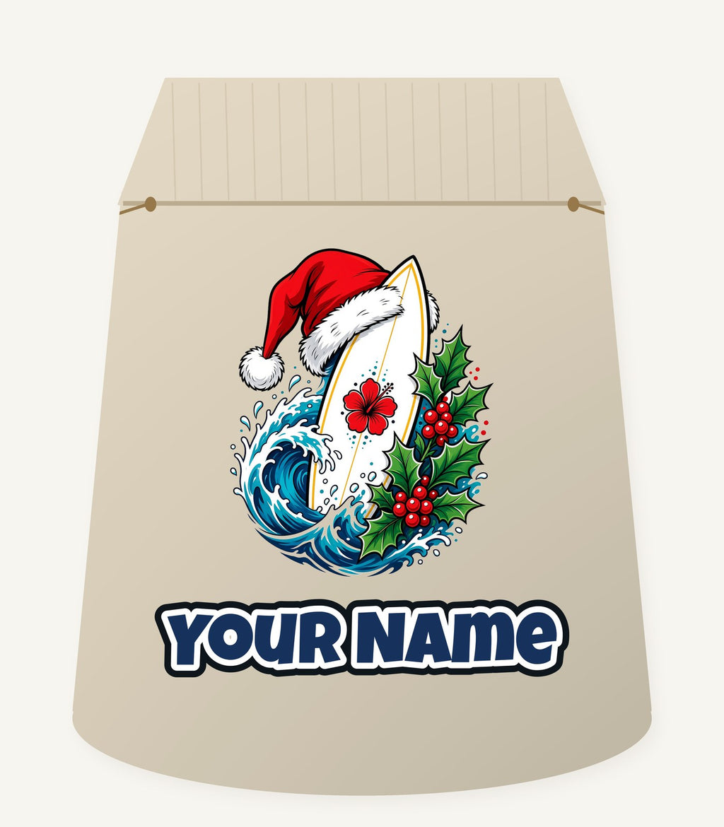 Surfboard in a Santa Hat Personalised Santa Sack