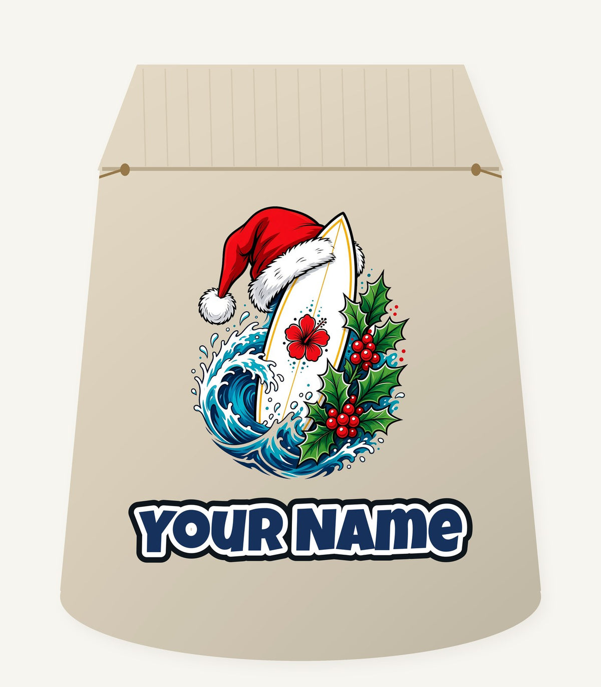 Surfboard in a Santa Hat Personalised Santa Sack