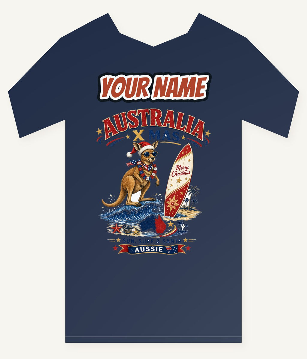 Surfing Kangaroo Christmas Personalised Kids and Baby Christmas Tee