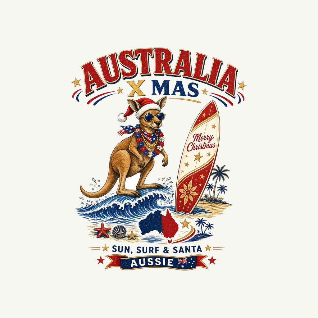 Surfing Kangaroo Christmas Personalised Kids and Baby Christmas Tee