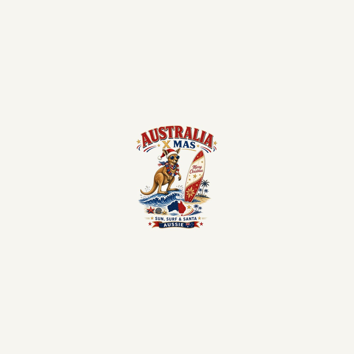 Surfing Kangaroo Christmas Personalised Beach Towel