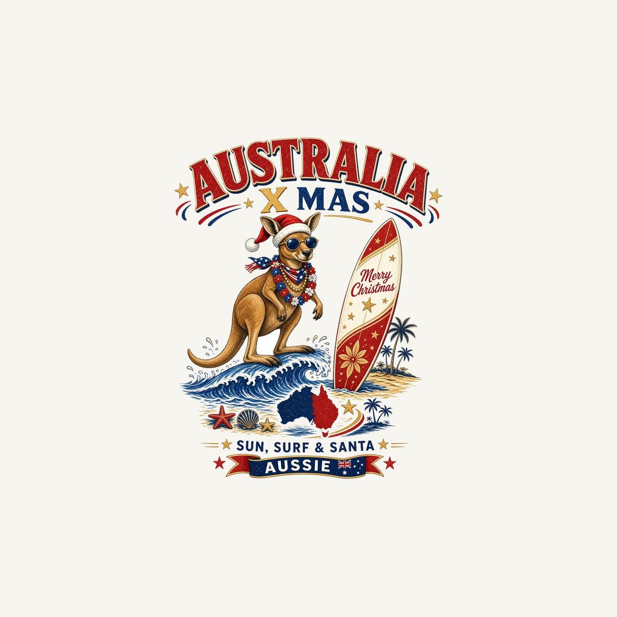 Surfing Kangaroo Christmas Personalised Christmas Mug