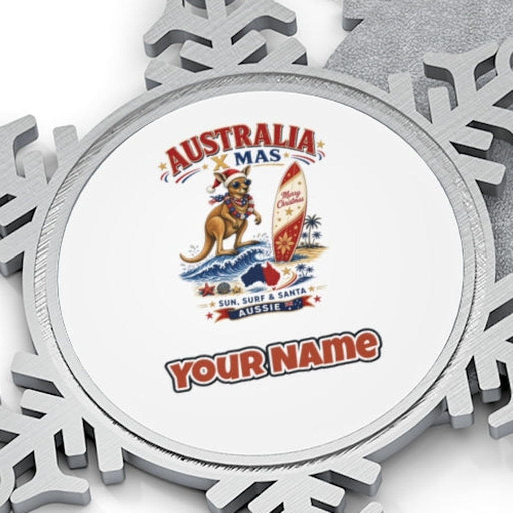 Surfing Kangaroo Christmas Personalised Pewter Christmas Ornament