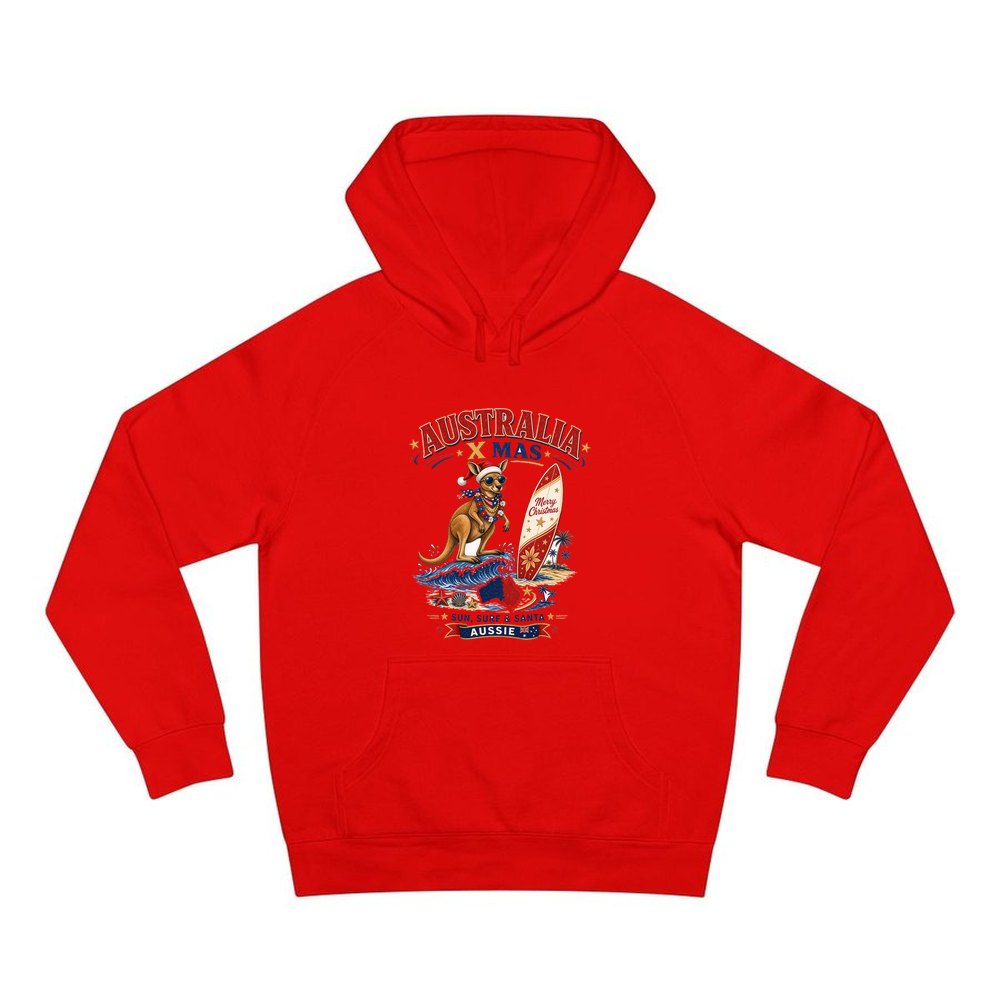 Surfing Kangaroo Christmas personalised Christmas hoodie in red