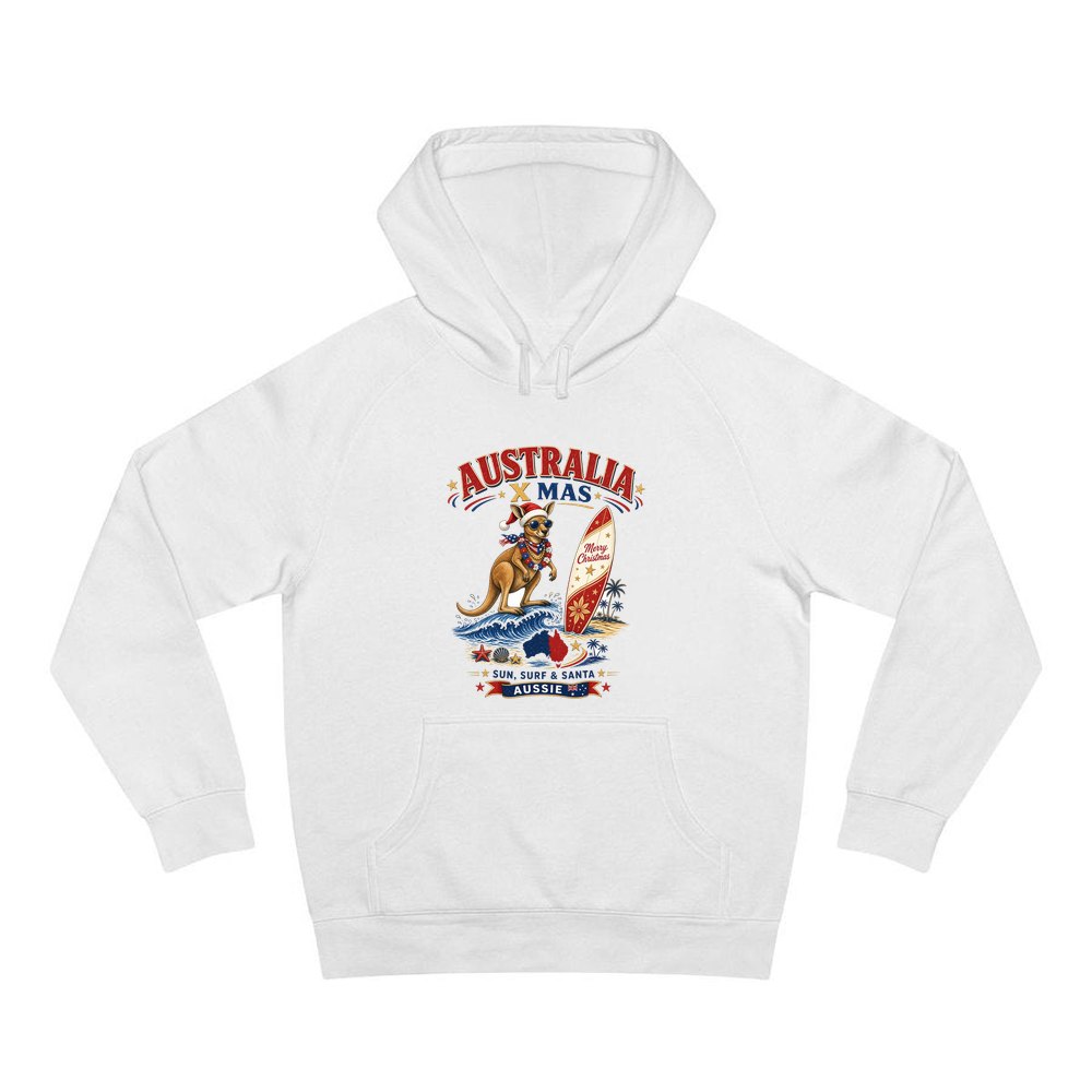 Surfing Kangaroo Christmas personalised Christmas hoodie in white