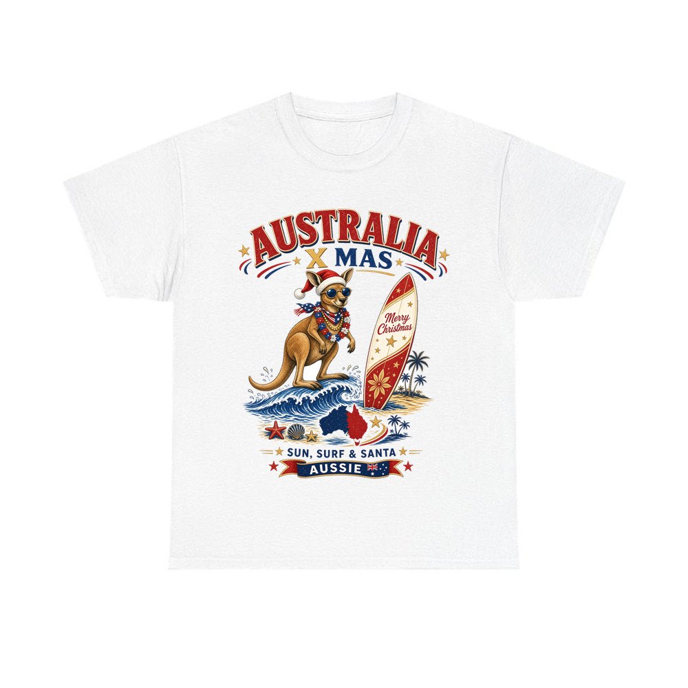 Surfing Kangaroo Christmas personalised Christmas T-shirt in white