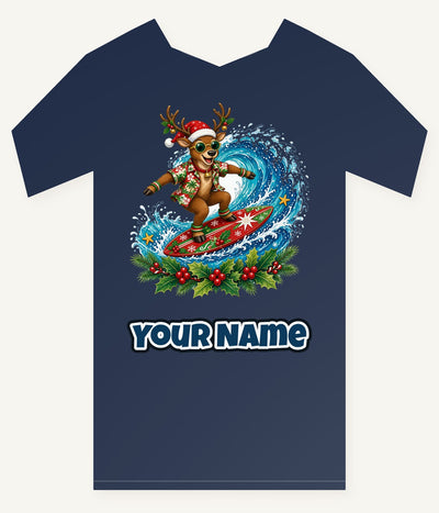 Surfing Reindeer Big Wave Personalised Kids Tee and Baby Bodysuit