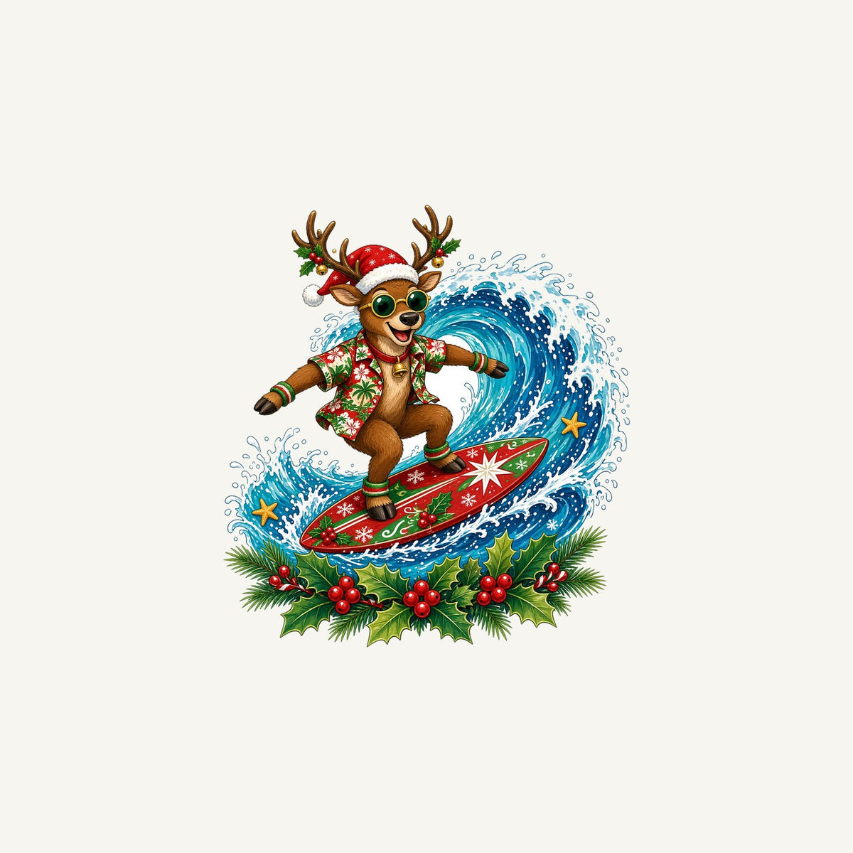 Surfing Reindeer Big Wave Personalised Christmas Mug