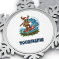 Surfing Reindeer Big Wave Personalised Pewter Christmas Ornament