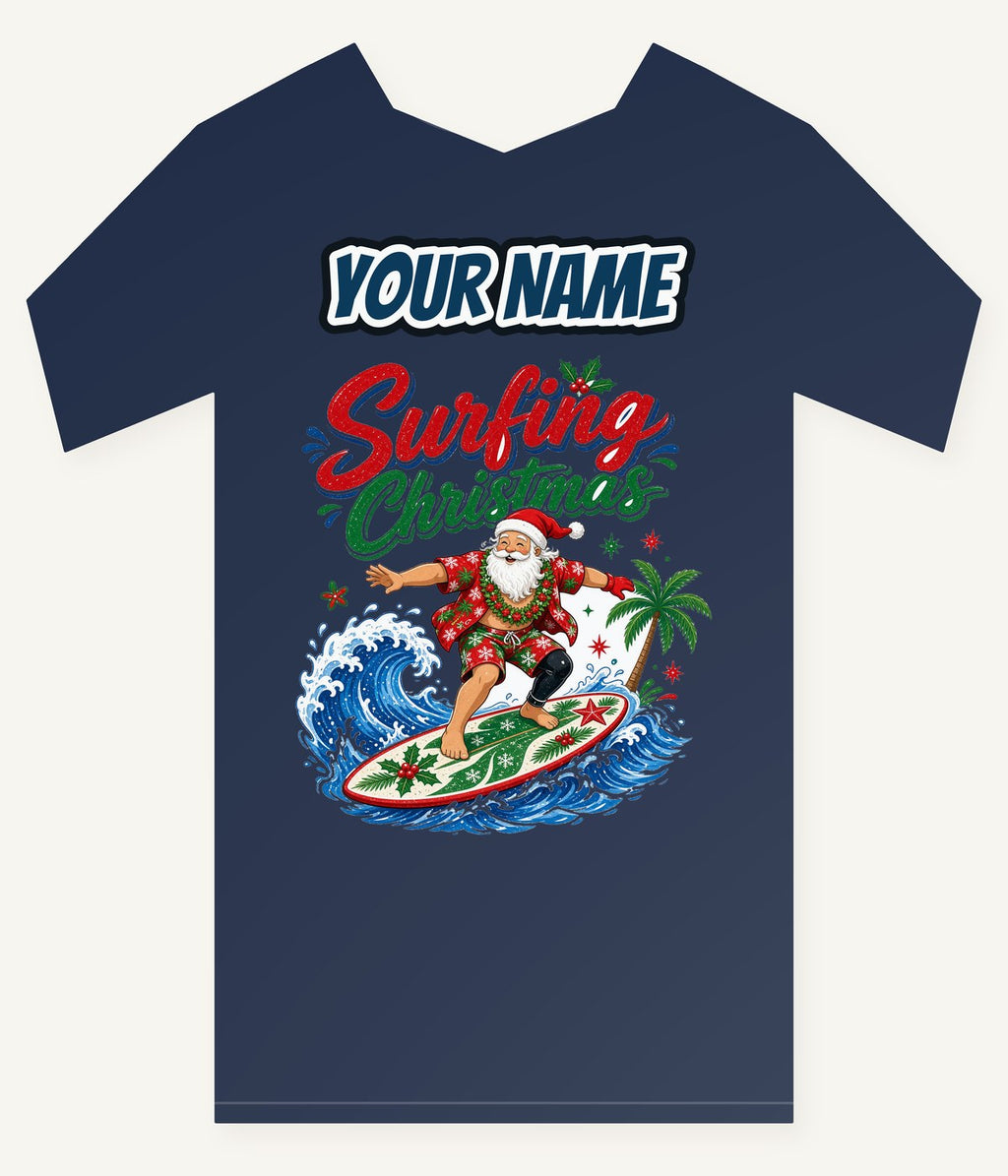 Surfing Santa Big Wave Personalised Kids and Baby Christmas Tee