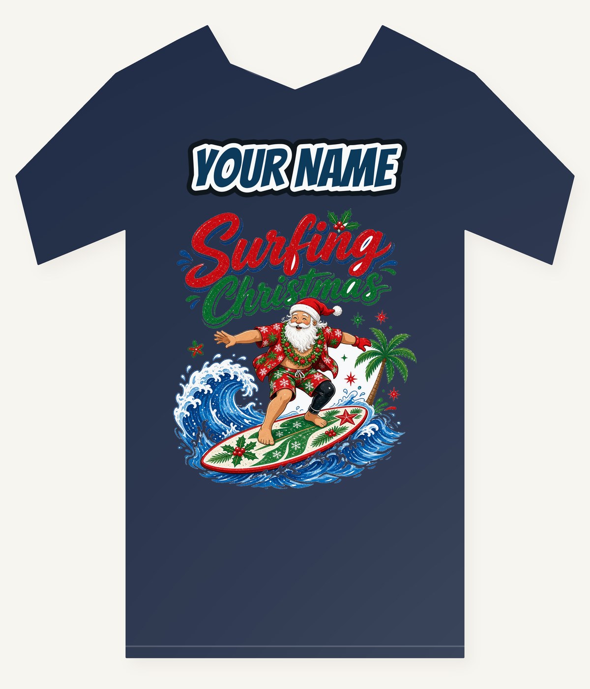 Surfing Santa Big Wave Personalised Kids and Baby Christmas Tee