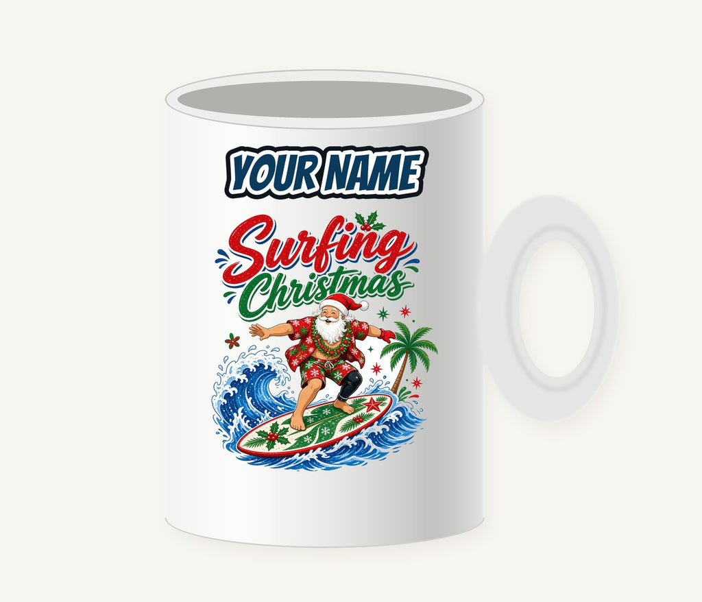 Surfing Santa Big Wave Personalised Christmas Mug