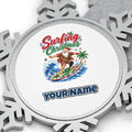 Surfing Santa Big Wave Personalised Pewter Christmas Ornament