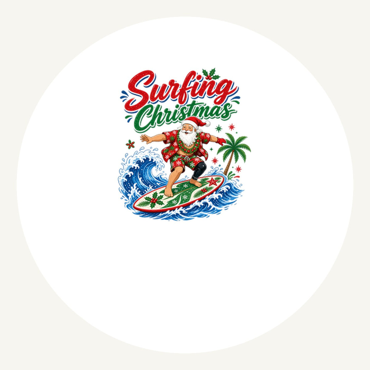 Surfing Santa Big Wave Personalised Pewter Christmas Ornament