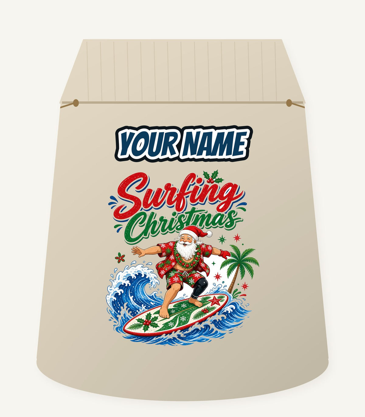Surfing Santa Big Wave Personalised Santa Sack