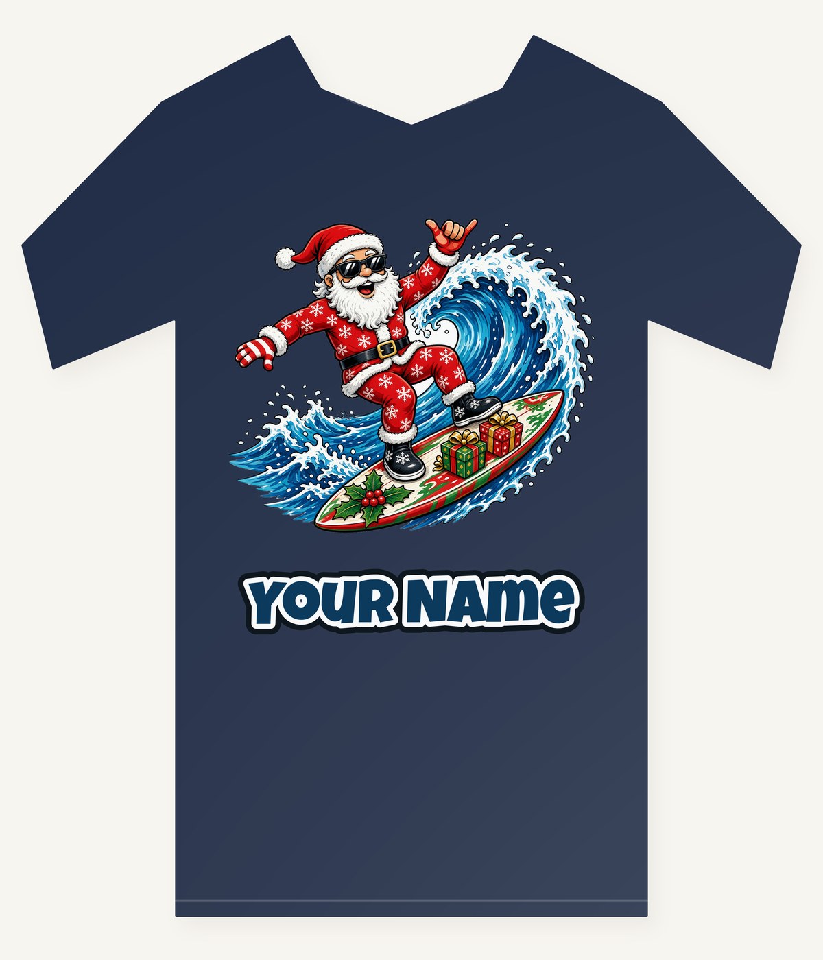 Surfing Santa Hang Loose Personalised Kids and Baby Christmas Tee