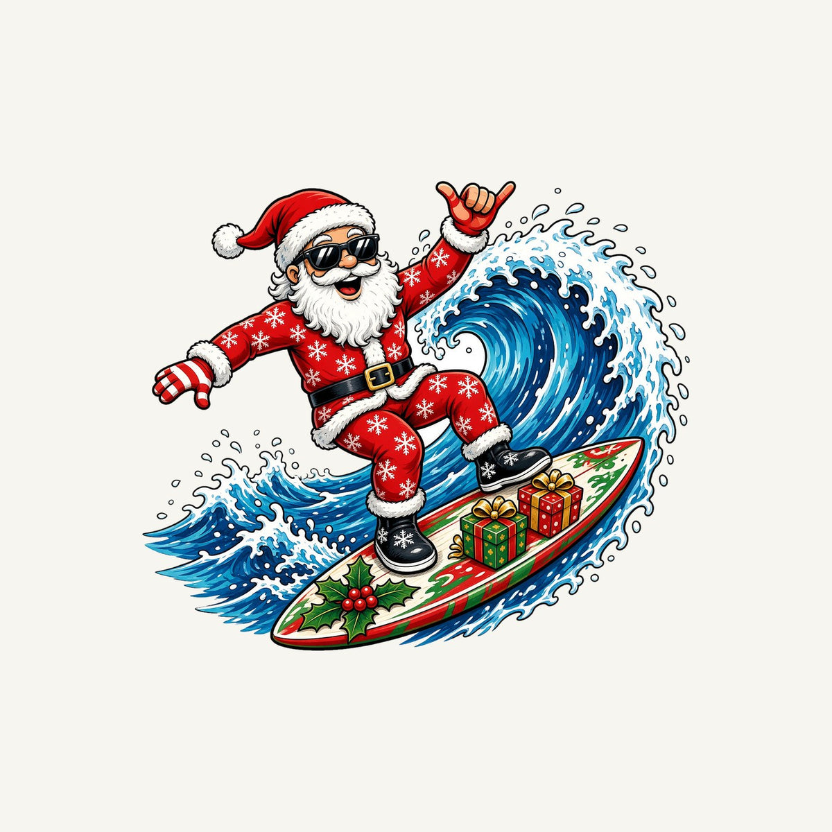 Surfing Santa Hang Loose Personalised Kids Tee and Baby Bodysuit