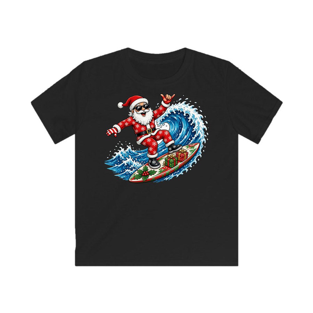Surfing Santa Hang Loose personalised kids Christmas tee in black