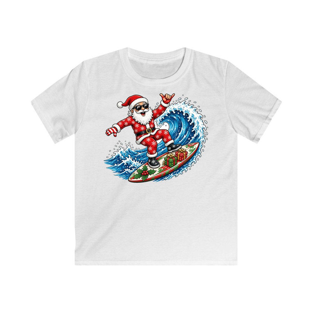 Surfing Santa Hang Loose personalised kids Christmas tee in white