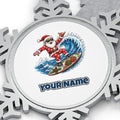 Surfing Santa Hang Loose Personalised Pewter Christmas Ornament