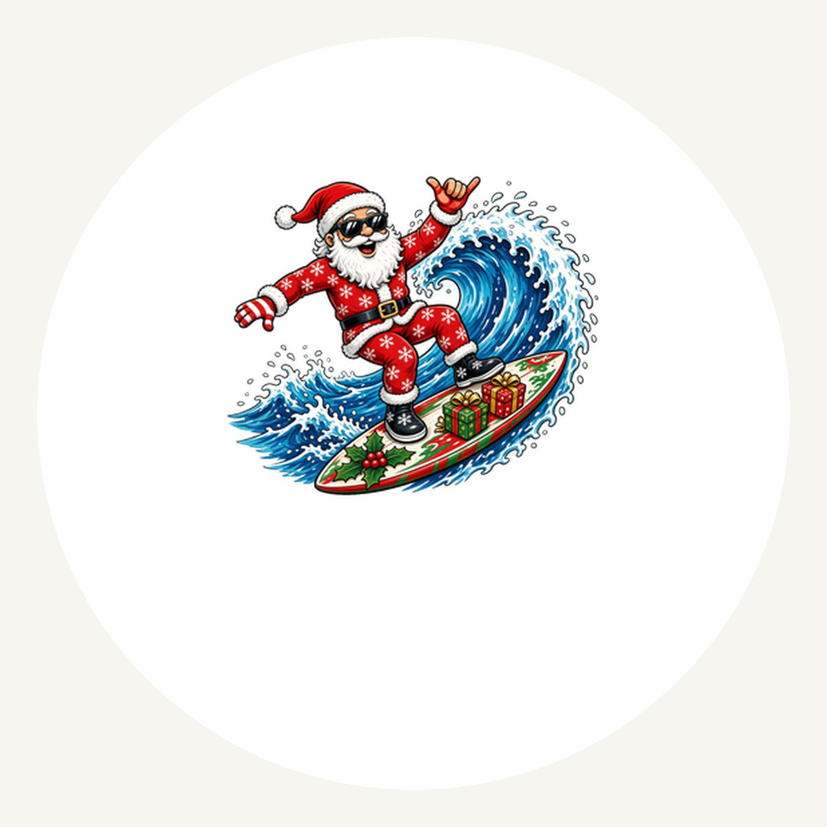 Surfing Santa Hang Loose Personalised Pewter Christmas Ornament