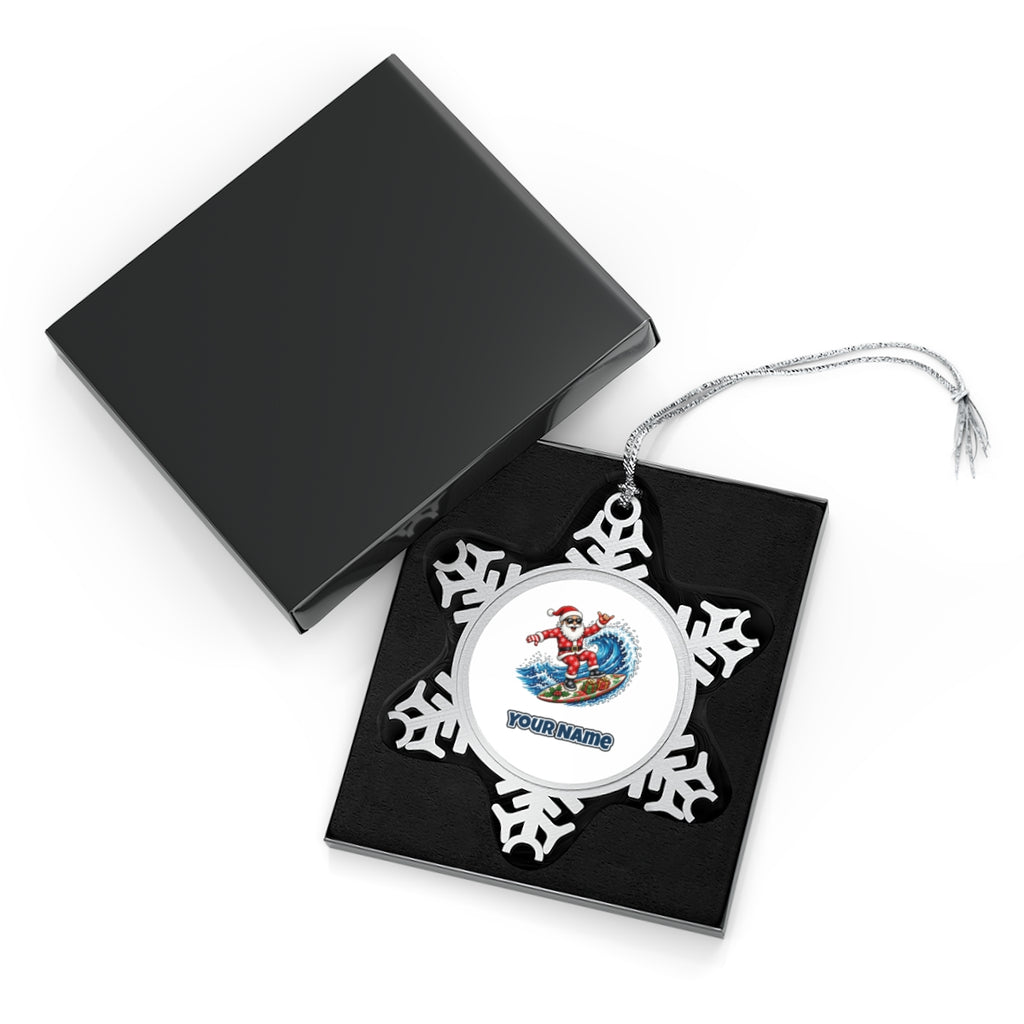 Surfing Santa Hang Loose Personalised Pewter Christmas Ornament