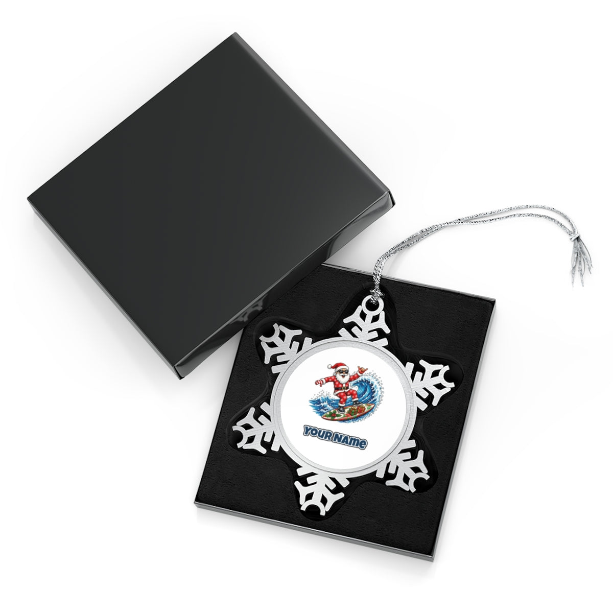 Surfing Santa Hang Loose Personalised Pewter Christmas Ornament